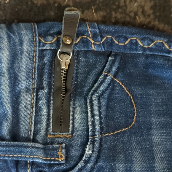 REROCK FOR EXPRESS Dark Blue Boot Cut Distressed Button Flap Pocket Jeans 4 - Picture 12 of 13